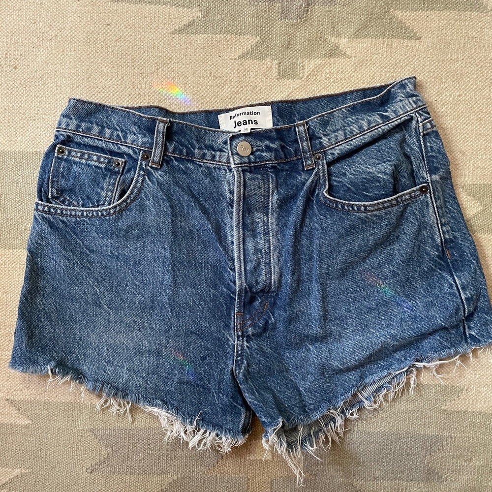 Reformation high rise denim cut off shorts 30